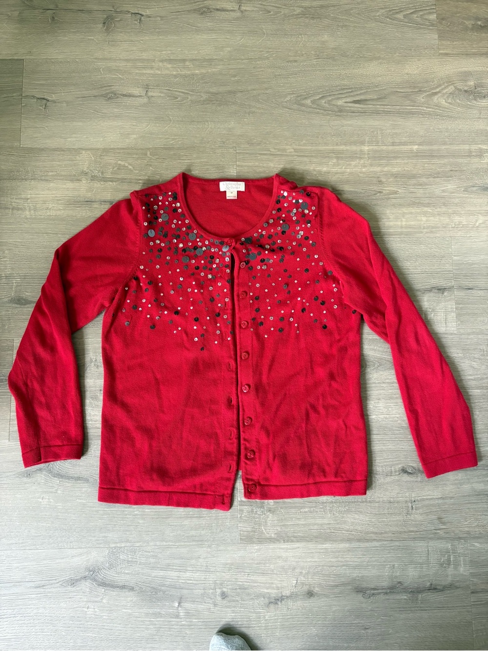 Christopher & Banks Red Sequin Yoke Button-Front Cardigan